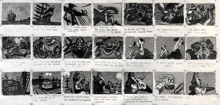 storyboard de peter pan película de 1953